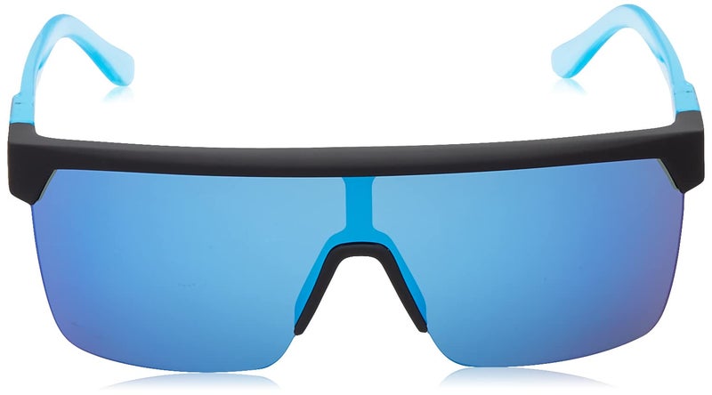 Spy Optic Flynn 50/50, Semi-rimless Shield Sunglasses, Color and Contrast Enhancing Lenses, Soft Matte Black Translucent Blue - HD Plus Gray Green with Dark Blue Spectra Mirror Lenses